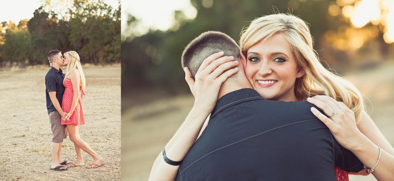Hugging engaged couple
